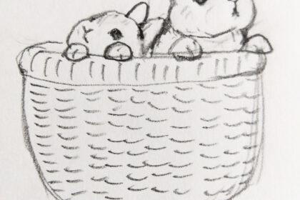 カゴの中から外に出ようと小さな胸をワクワクさせているうさぎさんたち