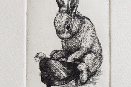 ピアノを弾くうさぎの銅版画