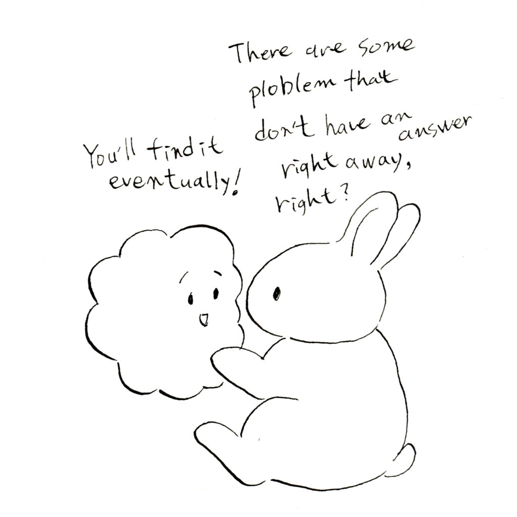 悩みと向き合ううさぎの線画