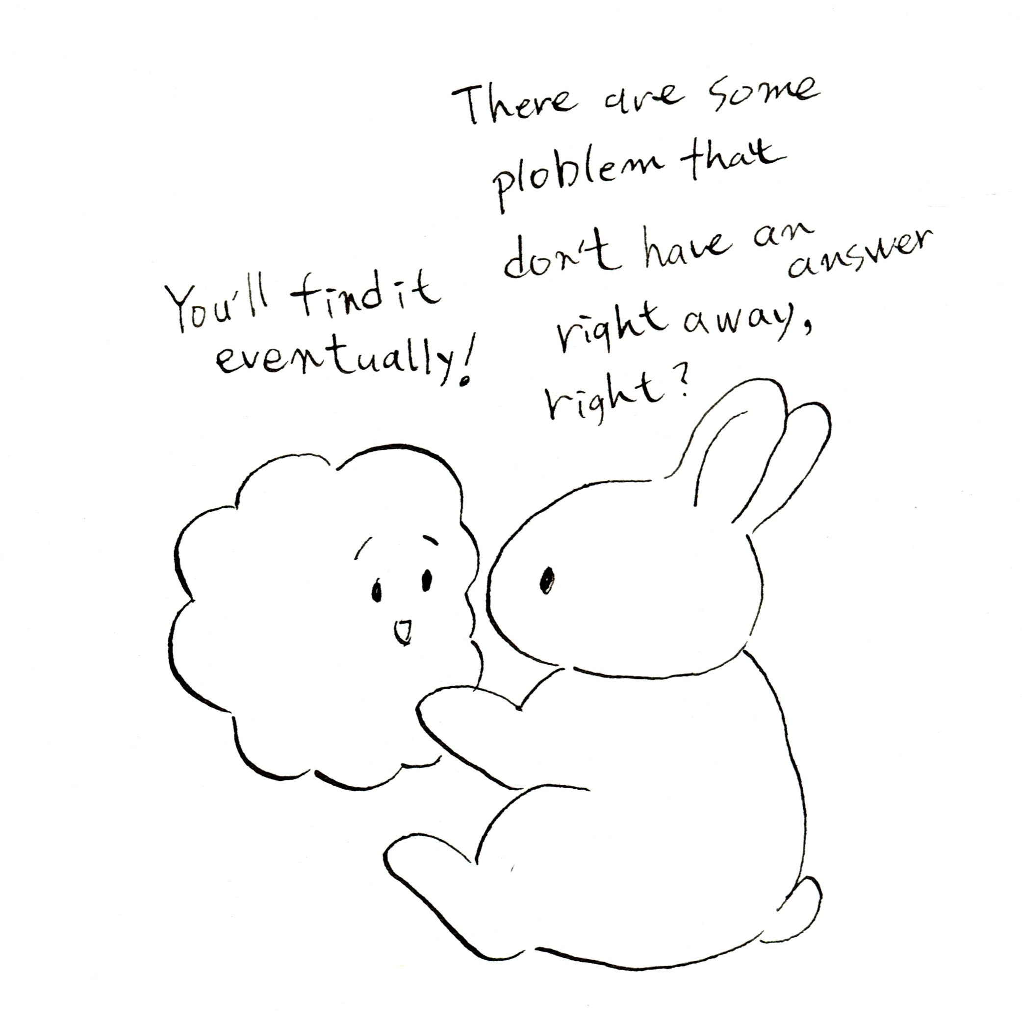 悩みと向き合ううさぎの線画