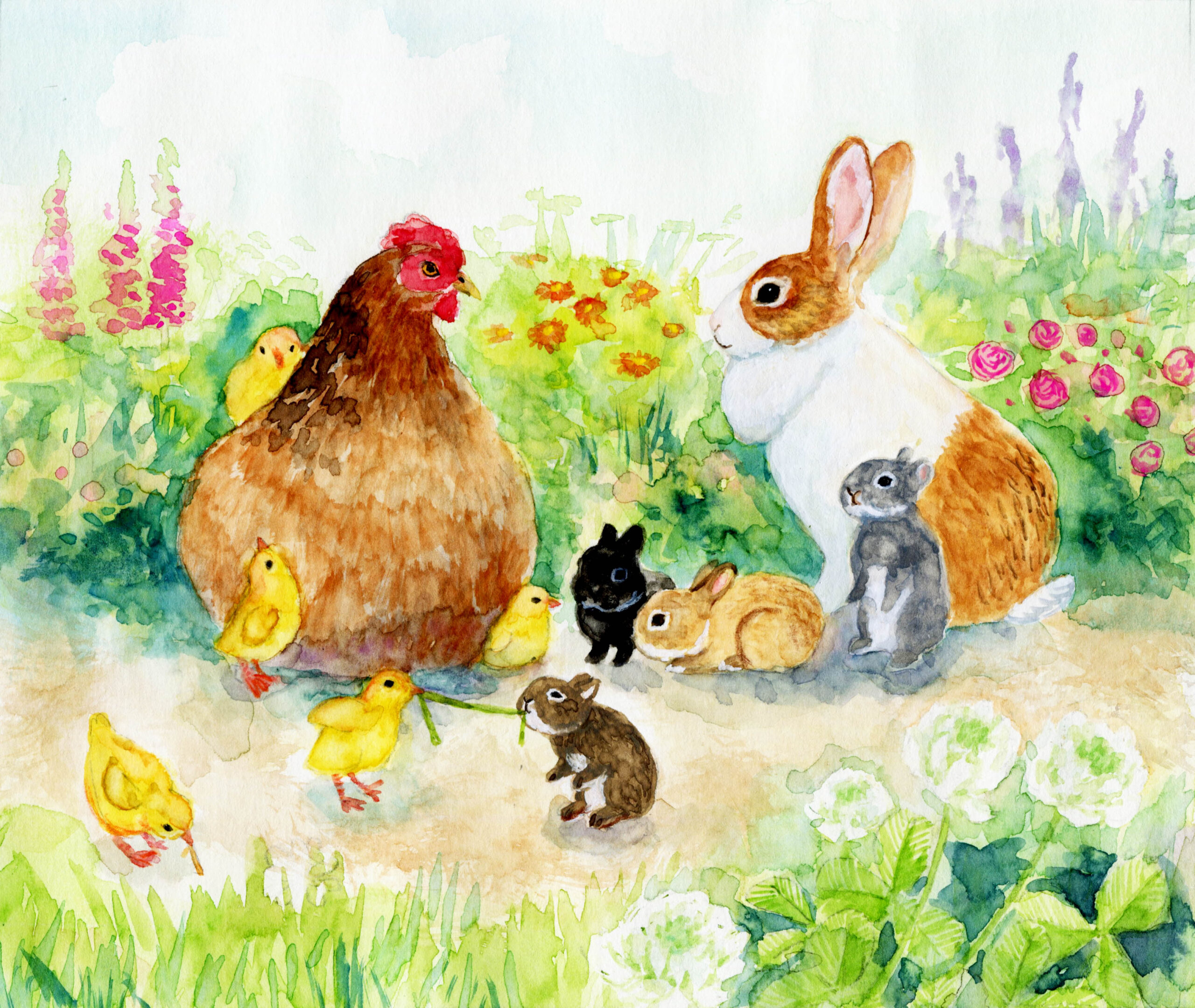 うさぎさんとニワトリさん